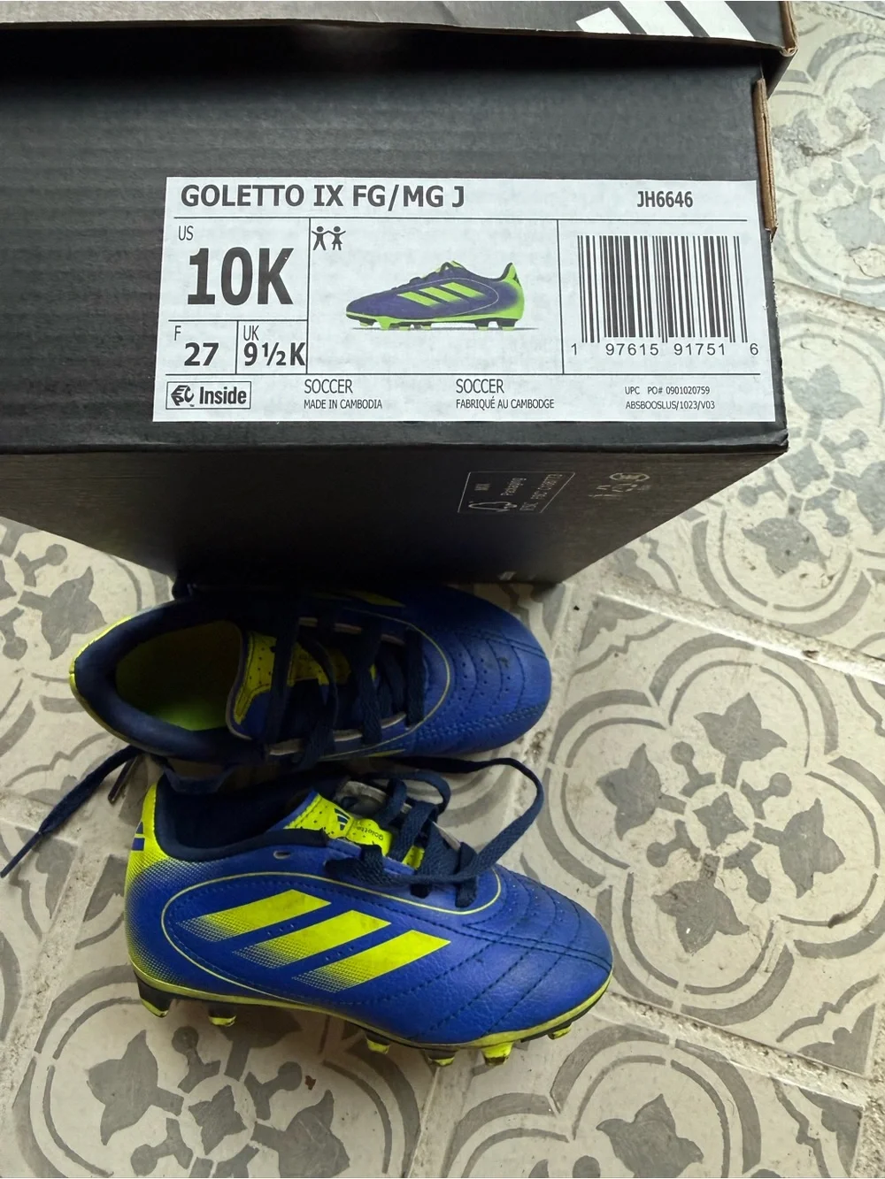 Adidas Goletto IX FG/MG Kids Soccer Cleats Blue/Neon Yellow – Size 10K